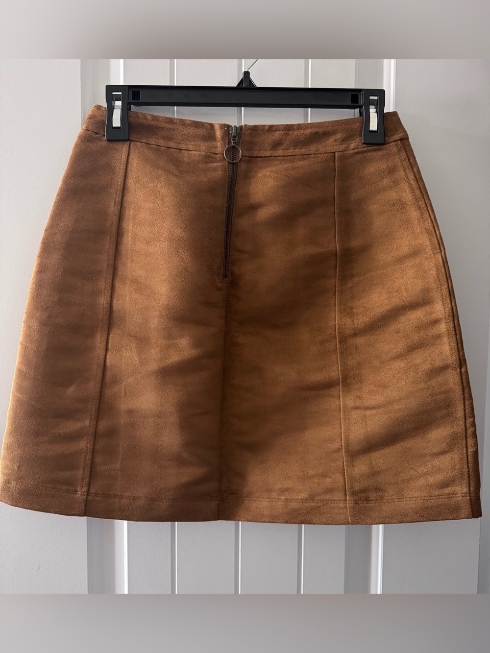 Faux Suede Mini Skirt with Front Ring Zip